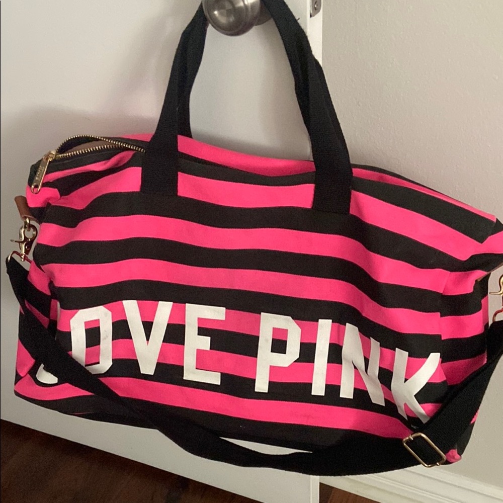 PINK Victoria's Secret Travel Bag Pink and Black Striped